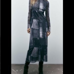 Zara Denim Patchwork Tulle Dress